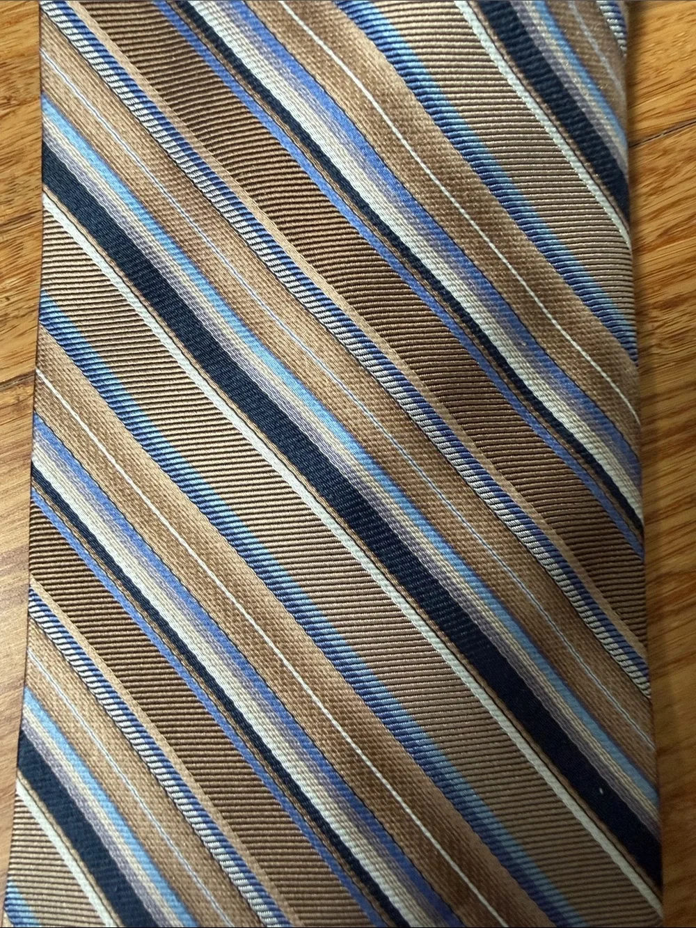 (10t) Courage Hand Sewn Neckwear 100% Silk Handmade Brown Blue Diag Stripe tie